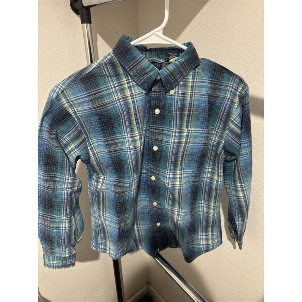 Boys Button Down Shirt Size L (10), Gap, Blue Plaid (A21)